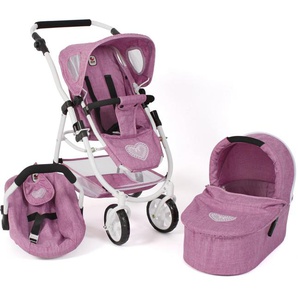 CHIC2000 Kombi-Puppenwagen Emotion All In 3in1, Jeans Pink, inkl. Babywanne, Babyschale und Sportwagenaufsatz