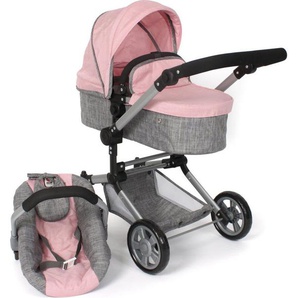 CHIC2000 Kombi-Puppenwagen Linus, Melange Grau-Rosa, (Set), mit Babywanne und Autositz