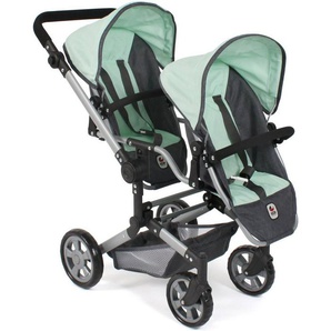 CHIC2000 Puppen-Zwillingsbuggy Linus Duo, Grau-Mint, mit zwei abnehmbaren, bis in Liegeposition verstellbaren Sportsitzen