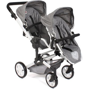 CHIC2000 Puppen-Zwillingsbuggy Linus Duo, Jeans Grey, mit zwei abnehmbaren, bis in Liegeposition verstellbaren Sportsitzen