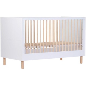 Childhome Gitterbett Wonder White 2in1, Natur, Weiß, Kunststoff, Holzwerkstoff, 145x75x90 cm, zum Juniorbett umbaubar, höhenverstellbar, Warnhinweise am Produkt, Aufbauanleitung im Karton, Babymöbel, Babybetten, Gitterbetten