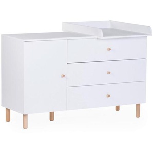 Childhome Wickelkommode Wonder White 2023, Weiß, Holz, Buche, 2 Fächer, 3 Schubladen, 137x75x93 cm, EN 71, Babymöbel, Wickelkommoden & Zubehör, Wickelkommoden