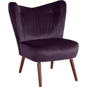 Cocktailsessel MAX WINZER Stella, Loungesessel, Samtvelours Bezug in 10 Trendfarben Sessel Gr. Samtvelours, B/H/T: 72 cm x 84 cm x 83 cm, lila (purple) im Retrolook, bequem, geschwungene Rückenlehne, Solitärsessel