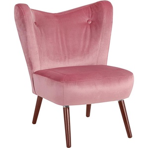 Cocktailsessel MAX WINZER Stella, Loungesessel, Samtvelours Bezug in 10 Trendfarben Sessel Gr. Samtvelours, B/H/T: 72 cm x 84 cm x 83 cm, rosa (rosé) im Retrolook, bequem, geschwungene Rückenlehne, Solitärsessel