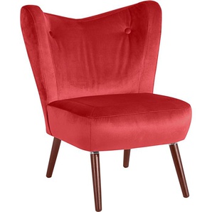 Cocktailsessel MAX WINZER Stella, Loungesessel, Samtvelours Bezug in 10 Trendfarben Sessel Gr. Samtvelours, B/H/T: 72 cm x 84 cm x 83 cm, rot im Retrolook, bequem, geschwungene Rückenlehne, Solitärsessel