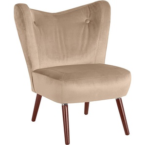 Cocktailsessel MAX WINZER Stella, Loungesessel Sessel Gr. Samtvelours, B/H/T: 72 cm x 84 cm x 83 cm, beige (sand) Clubsessel Cocktailsessel im Retrolook