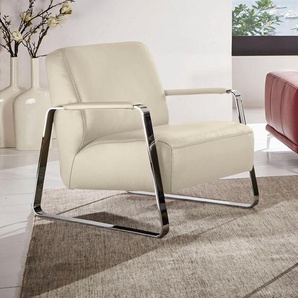 Cocktailsessel W.SCHILLIG quadroo Designsessel, Loungesessel Sessel Gr. Longlife Xtra-Leder Z73, B/H/T: 65 cm x 82 cm x 82 cm, beige (elfenbein z73) Clubsessel Cocktailsessel mit bezogenen Armlehnen, Gestell in Chrom glänzend