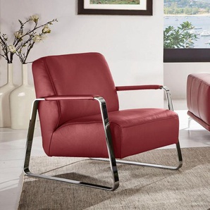 Cocktailsessel W.SCHILLIG quadroo Designsessel, Loungesessel Sessel Gr. Longlife Xtra-Leder Z73, B/H/T: 65 cm x 82 cm x 82 cm, rot (ruby red z73) mit bezogenen Armlehnen, Gestell in Chrom glänzend