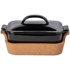 Costa Nova Kasserolle Ensemble, Braun, Schwarz Hochglanz, Holz, Keramik, Kork, rechteckig, 24x12x14 cm, Handmade in Europe, mikrowellengeeignet, Kochen, Töpfe, Stielkasserollen