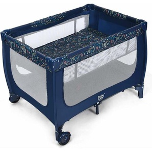 Costway - 2 in 1 Reisebett & Laufstall klappbar, 120 x 60cm Kinderbett, 2 Ebenen Babybett mit Matratze und Tragetasche Blau