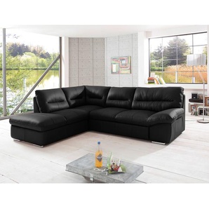 Ecksofa Doug Echtleder Schwarz/Schwarz Echtleder Ramsa 268 x 87 x 216cm Ottomane davorstehend links Modern