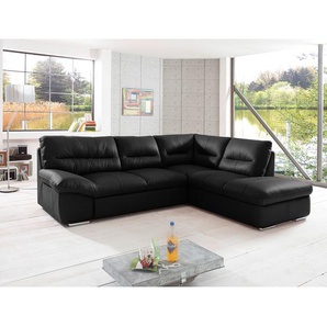 Ecksofa Schwarz/Schwarz Echtleder Ramsa 268 x 87 x 216cm Ottomane davorstehend rechts Modern