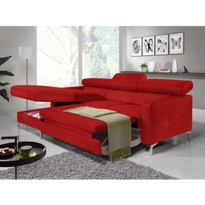 Ecksofa Kunstleder Rot/Rot Kunstleder 226 x 74 x 169cm Longchair davorstehend links Bettkasten/Schlaffunktion Modern