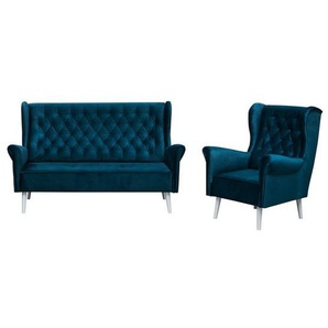 Couchgarnitur Velo 3-er und Sessel - Marineblau