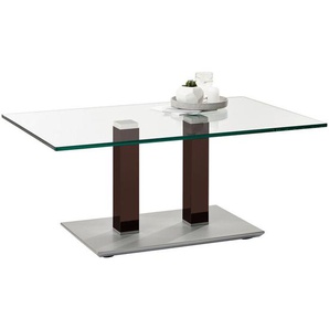 Xxxl Couchtisch, Braun, Edelstahl, Metall, Glas, rechteckig, eckig, Säule, Bodenplatte, 70x46-65x110 cm, höhenverstellbar, Wohnzimmer, Wohnzimmertische, Couchtische, Glas-Couchtische