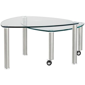 Xxxl Couchtisch, Edelstahl, Klar, Glas, Metall, organisch, Rundrohr, 80x43x80 cm, Wohnzimmer, Wohnzimmertische, Couchtische, Glas-Couchtische