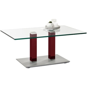 Couchtisch, Edelstahl, Weinrot, Metall, Glas, rechteckig, eckig, Säule, Bodenplatte, 70x46-65x110 cm, höhenverstellbar, Wohnzimmer, Wohnzimmertische, Couchtische, Glas-Couchtische