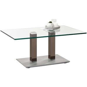 Xxxl Couchtisch, Grau, Edelstahl, Beige, Metall, Glas, rechteckig, eckig, Säule, Bodenplatte, 70x46-65x110 cm, höhenverstellbar, Wohnzimmer, Wohnzimmertische, Couchtische, Glas-Couchtische