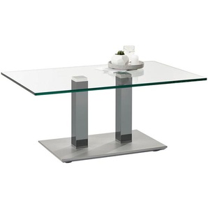 Xxxl Couchtisch, Grau, Edelstahl, Metall, Glas, rechteckig, eckig, Säule, Bodenplatte, 70x46-65x110 cm, höhenverstellbar, Wohnzimmer, Wohnzimmertische, Couchtische, Glas-Couchtische