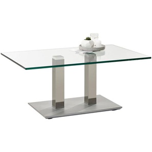 Xxxl Couchtisch, Grau, Edelstahl, Metall, Glas, rechteckig, eckig, Säule, Bodenplatte, 70x46-65x110 cm, höhenverstellbar, Wohnzimmer, Wohnzimmertische, Couchtische, Glas-Couchtische