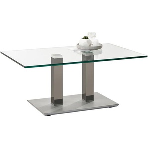 Xxxl Couchtisch, Grau, Edelstahl, Metall, Glas, rechteckig, eckig, Säule, Bodenplatte, 70x46x110 cm, höhenverstellbar, Wohnzimmer, Wohnzimmertische, Couchtische, Glas-Couchtische