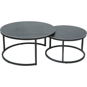 Couchtisch HELA LUIS Tische Gr. B/H/T: 80 cm x 41 cm x 80 cm, schwarz (marmoroptik schwarz, marmoroptik schwarz) Couchtisch Runde Couchtische rund oval 2er Set; 12mm Sinterstein; Marmoroptik