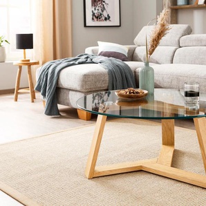 Couchtisch HOME AFFAIRE Mantua Tische Gr. B/H/T: 90 cm x 38 cm x 90 cm, braun (wildeiche natur, wildeiche natur) Couchtische rund oval Durchmesser Glastischplatte: 90 cm