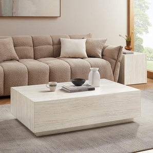 Couchtisch SALESFEVER Tische Gr. B/H/T: 120cm x 35cm x 75cm, rechteckig, in Travertinoptik, beige (travertin) in Travertin- oder Marmoroptik; BreiteTiefe 12075 cm