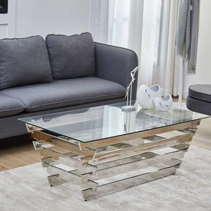 Couchtisch SALESFEVER Tische Gr. B/H/T: 130 cm x 45 cm x 70 cm, Silber/Klarglas, silberfarben (silber, silber, klar) mit Design-Gestell aus Stainless Steel