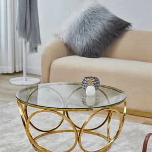 Couchtisch SALESFEVER Tische Gr. B/H/T: 80 cm x 40 cm x 80 cm, Gold/Klarglas, goldfarben (gold, gold, klar) Couchtische rund oval mit Design-Gestell aus Stainless Steel