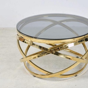 Couchtisch SALESFEVER Tische Gr. B/H/T: 80 cm x 42 cm x 80 cm, mit Design-Gestell in Stainless Steel, goldfarben (gold, grau, gold, grau) Couchtische rund oval Gestell gefertigt aus rostfreiem Edelstahl