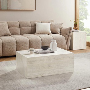 Couchtisch SALESFEVER Tische Gr. B/H/T: 90cm x 35cm x 60cm, rechteckig, in Travertinoptik, beige (travertin + travertin travertin) in Marmor- oder Travertinoptik