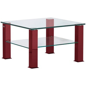 Couchtisch, Weinrot, Metall, Glas, quadratisch, eckig, 75x42.5x75 cm, Wohnzimmer, Wohnzimmertische, Couchtische, Glas-Couchtische