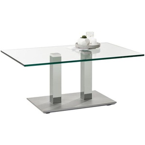 Xxxl Couchtisch, Weiß, Edelstahl, Metall, Glas, rechteckig, eckig, Säule, Bodenplatte, 70x46-65x110 cm, höhenverstellbar, Wohnzimmer, Wohnzimmertische, Couchtische, Glas-Couchtische