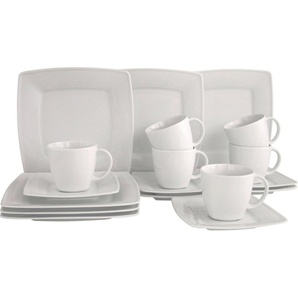 CreaTable Kaffeeservice Victoria Weiss (18-tlg), 6 Personen, Porzellan, abgerundete, quadratische Form