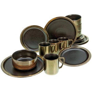 Creatable Kombiservice, Schwarz, Gold, Keramik, 16-teilig, 330 ml,400 ml, 37x49.5x40.5 cm, Essen & Trinken, Geschirr, Geschirr-Sets, Kombiservice