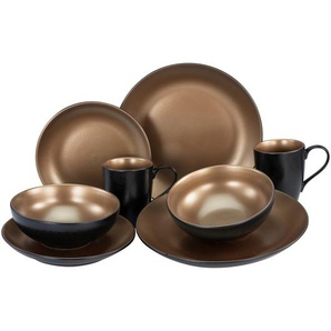 Creatable Kombiservice Glamour Gold, Schwarz, Gold, Keramik, 8-teilig, 300 ml, 29.5x28x29.5 cm, Essen & Trinken, Geschirr, Geschirr-Sets, Kombiservice