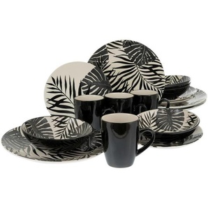 Creatable Kombiservice Tropicana Black, Schwarz, Weiß, Keramik, 16-teilig, 300 ml, Essen & Trinken, Geschirr, Geschirr-Sets, Kombiservice