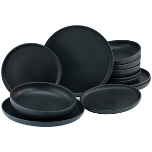 Creatable Tafelservice Uno, Schwarz, Keramik, 12-teilig, Uni, 36.5x34.5x36.5 cm, Made in Europe, Essen & Trinken, Geschirr, Geschirr-Sets, Tafelservice