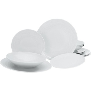 CreaTable Teller-Set Geschirr-Set Sofia (12-tlg), 4 Personen, Porzellan, Service, klassisch elegantes Relief, 12 Teile, für 4 Personen