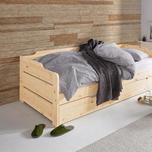 Daybett HOME AFFAIRE REETE  BESTSELLER Funktionsbett, Kinderbett, inklusive Schubkasten, beige (kiefer massiv, unbehandelt), B:97cm L:205cm, Daybetten, FSC zertifiziertes Massivholz (Kiefer), klassischer Landhausstil, Topseller