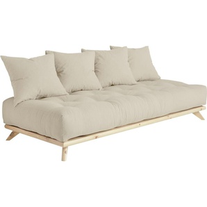 Daybett KARUP DESIGN Senza Daybed Daybetten Gr. Baumwollmix, Liegefläche B/L: 90cm x 200cm Betthöhe: 85cm, kein Härtegrad, Futonmatratze, beige (beige + klarlackiert) mit Holzstruktur