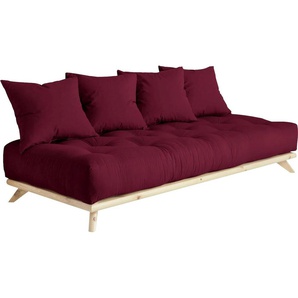 Daybett KARUP DESIGN Senza Daybed Daybetten Gr. Baumwollmix, Liegefläche B/L: 90cm x 200cm Betthöhe: 85cm, kein Härtegrad, Futonmatratze, rot (bordeaux + klarlackiert) mit Holzstruktur