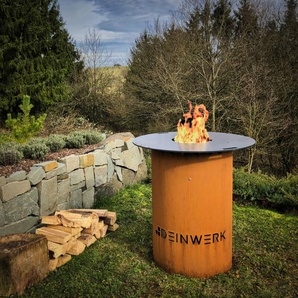 Deinwerk - Grillfass Grilltonne Feuerplatte ø 90cm Corten mit Plancha Feuertisch Feuerstelle