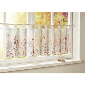 Fenstervorhang Bunte Blumen 45x140 cm, weiß transparent, Scheibengardine mit Schlaufen, Bistrogardine