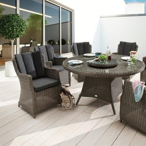 Destiny Garten-Essgruppe LUNA, (19-tlg., 6x Sessel, 1x Tisch, 1x Drehteller, inkl. Auflagen), Aluminium, Polyrattan