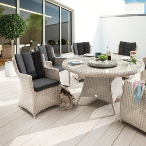 Destiny Garten-Essgruppe LUNA, (19-tlg., 6x Sessel, 1x Tisch, 1x Drehteller, inkl. Auflagen), Aluminium, Polyrattan