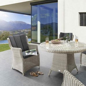 Destiny Garten-Essgruppe LUNA, (Set, 5-tlg., 1 Tisch Ø, 4 Sessel), (Set, 13-tlg., 4x Sessel, 1 Tisch Ø 100x75cm) Aluminium, Polyrattan