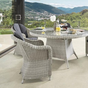 Destiny Garten-Essgruppe MALAGA LUNA, (13-tlg., 4x Sessel, 1x Tisch, inkl. Auflagen), Aluminium, Polyrattan