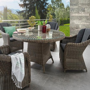 Destiny Garten-Essgruppe MALAGA LUNA, (Set, 5-tlg., 1 Tisch, 4 Sessel), (Set, 13-tlg., 4x Sessel, 1 Tisch Ø 100x75cm) Alumninium, Polyrattan